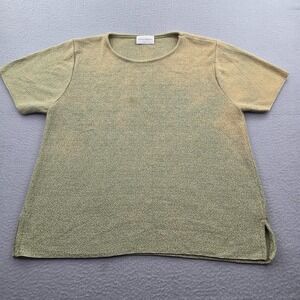 Sarah Arizona Knit Top Women's Green Side Slit Short Sleeve Round Neck Pullover